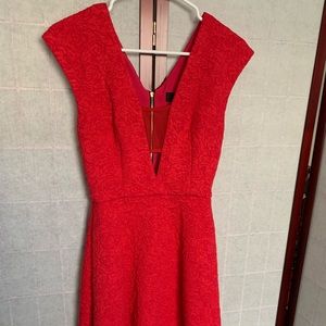 Sexy Red Mini Dress, Low Cut V-Neck, ABS, Size S